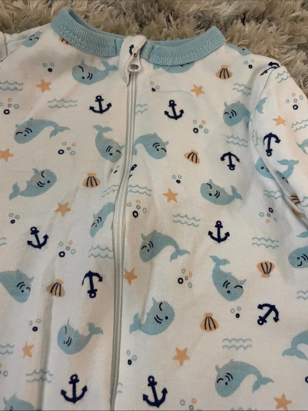 Baby Blue Whale Print Footed One-Piece Sleeper